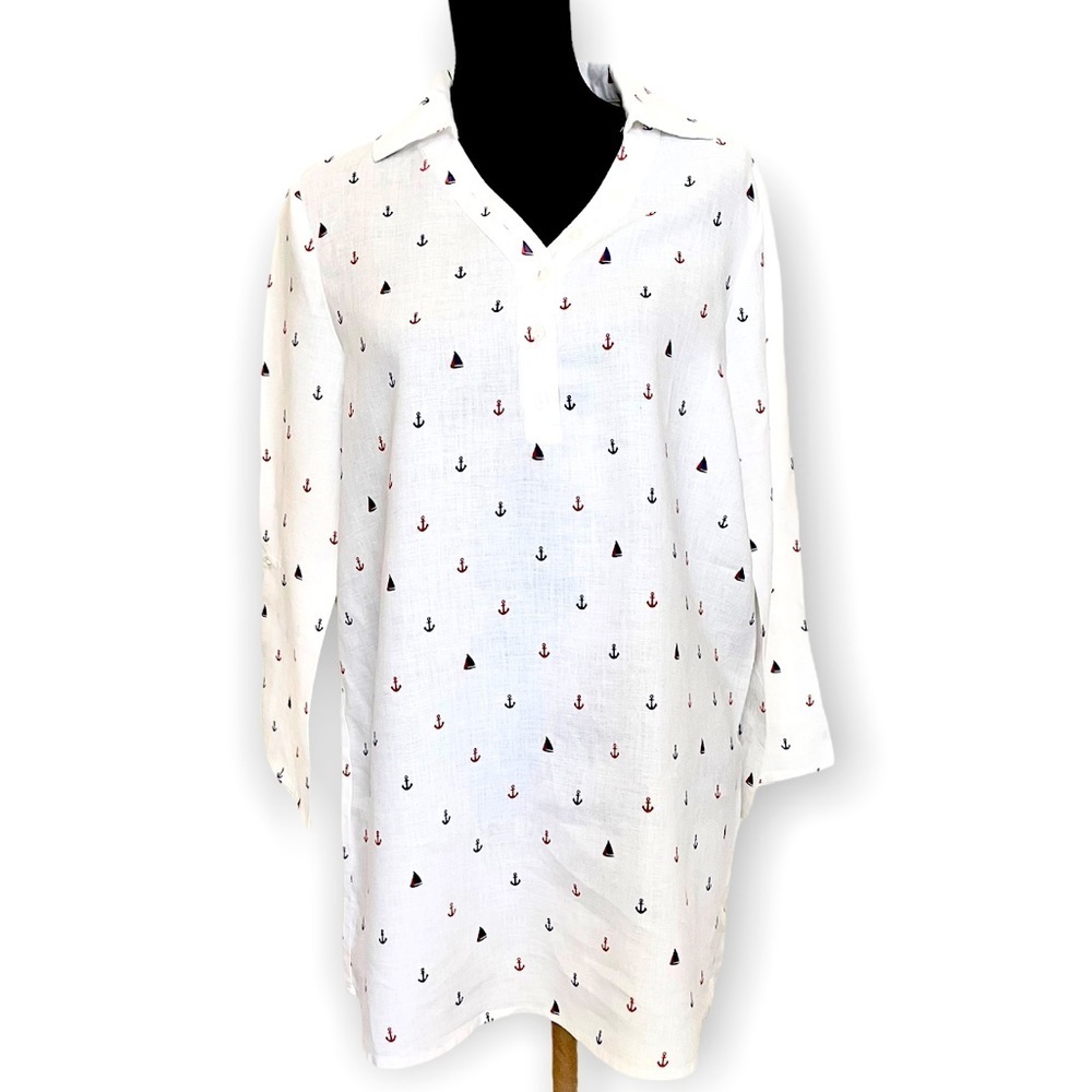 ForCynthia Beachwear women’s linen tunic coverup dress swim shirt dress size M
